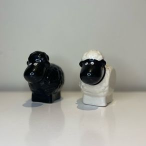 Ceramic black and white sheep salt and pepper shakers
