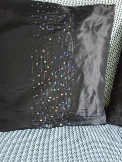 2 Beautiful Black Satin Sequin Cushions