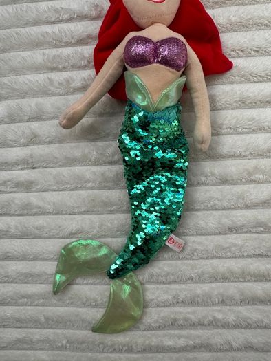 TY Sparkle Disney Ariel the Little Mermaid aprox. 40 cm.  Plush Princess Beanie Sequins Used Damaged Please see photos