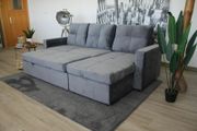Grey velvet Corner Sofa Bed with Storage 215cm