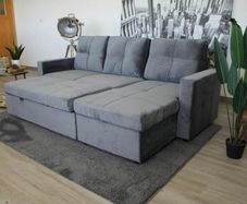 Grey velvet Corner Sofa Bed with Storage 215cm