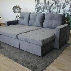 Grey velvet Corner Sofa Bed with Storage 215cm