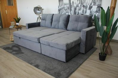 Grey velvet Corner Sofa Bed with Storage 215cm