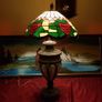 Vintage 34 Inches Tall Large Art Deco Bronze / Copper And Caged Glass Tiffany Lamp With 18.75 Inch Diameter Stained Glass Shade Image 5