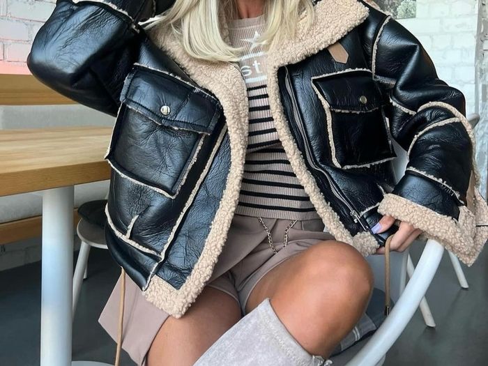 Faux leather jacket with Sherpa lining