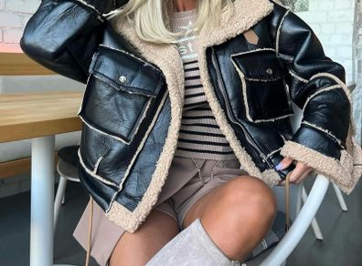 Faux leather jacket with Sherpa lining