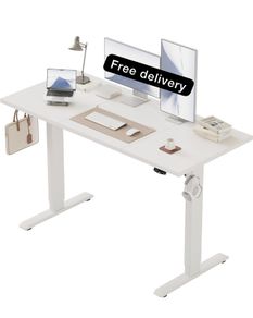 Electric Standing Desk, 2 Memory Buttons, 120x60cm | Height Adjustable Desk for smart Pannel, 72-116cm, Sit Stand Desk with 2 Hooks, Home Office Desk, 2 pcs Desktops, White