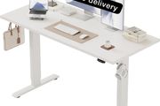 Electric Standing Desk, 2 Memory Buttons, 120x60cm Height Adjustable Desk for smart Pannel, 72-116cm, Sit Stand Desk with 2 Hooks, Home Office Desk, 2 pcs Desktops, White