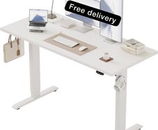 Electric Standing Desk, 2 Memory Buttons, 120x60cm Height Adjustable Desk for smart Pannel, 72-116cm, Sit Stand Desk with 2 Hooks, Home Office Desk, 2 pcs Desktops, White