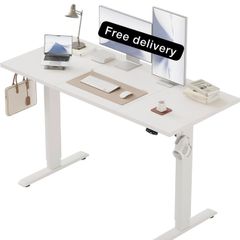 Electric Standing Desk, 2 Memory Buttons, 120x60cm Height Adjustable Desk for smart Pannel, 72-116cm, Sit Stand Desk with 2 Hooks, Home Office Desk, 2 pcs Desktops, White