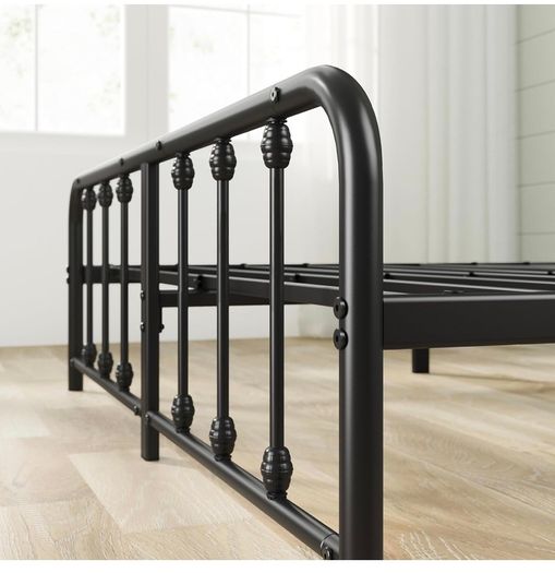 Double Bed Frame with Headboard - 4ft6 (135 x 190 cm) - 14'' Height - Metal Bed Base with Footboard - Steel Slat Support - Easy Assembly - Black
