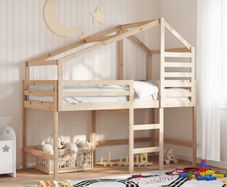 Loft Bed with Ladder and Roof without Mattress 90x190 cm Single