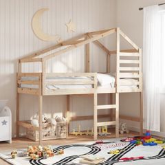 Loft Bed with Ladder and Roof without Mattress 90x190 cm Single
