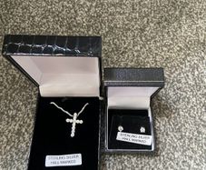 Sterling Silver Hallmarked Necklace & Stud Earrings Set - 925 Silver
