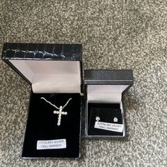 Sterling Silver Hallmarked Necklace & Stud Earrings Set - 925 Silver
