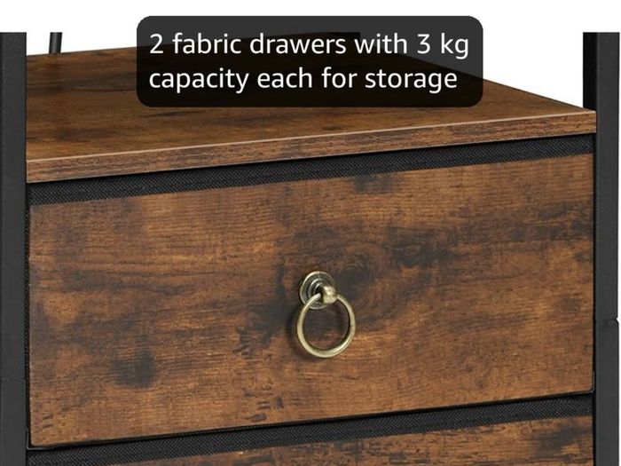 Bedside Table with Charging Station, Side Table with 2 USB Ports and Outlet