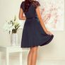 Flared Dress with lace sleeves Matching Belt Dark Green Image 2