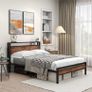 Double Bed Frame with Storage Wooden Headboard Image 7