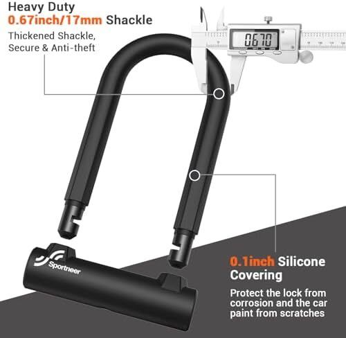 Bike Lock: 17mm Heavy Duty Bike D Lock with 5Ft/1.2M High Security Steel Cable&Sturdy Mounting Bracket&Key Anti Theft Bicycle Locks for Road Bike, Electric Bike, Mountain Bike, Folding Bike