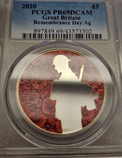 Great Britain 2020 Silver Proof 5 PCGS PR69DCAM Remembrance Day Lest We Forget