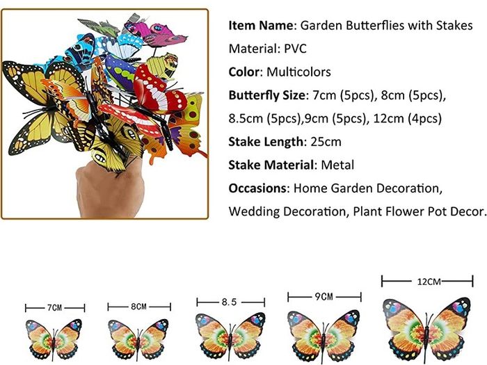 24pcs Garden Butterflies on Sticks, Garden Ornaments Outdoor, Decorative Butterflies for Flower Pot/Plant/Yard/Garden Summer Houses, Fairy Garden Accessories (FREE SHIPPING)