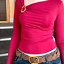 Burgundy Asymmetric Long Sleeve Top - Size S/8 Image 5