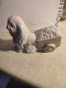 Porcelains Miquel Raquan Pekingese Dog Pulling Flower PATRONE  Cart Figurine