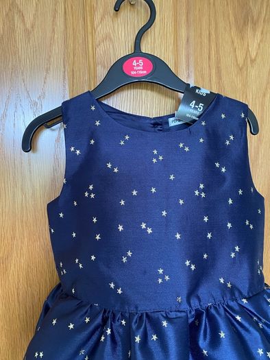 Girl's Elegant Occasion Navy Blue & Gold Star Dress