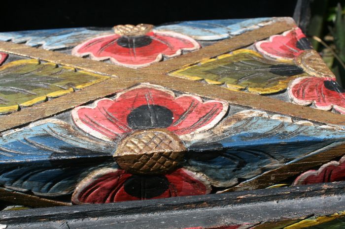 Vintage Two Carved Boxes Wooden Jewelry Hand Painted Handmade  Home Decor 10"x6" H 6" and 8,2"x4,5" H 4,2"
