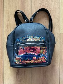 Small faux leather backpack with sequins