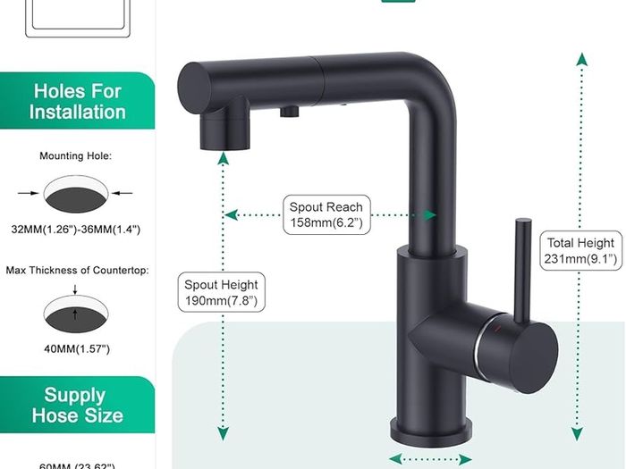 Kitchen Tap with 3 Function Sprayer, Pull Out Kitchen Mixer Tap, 360 Swivel Kitchen Sink Tap, Single Handle Sink Tap for Bathroom or Kitchen, Matt Black