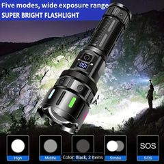 Smart Display Screen, 1200 Lumens Rechargeable Handheld Flashlight,