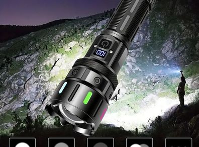 Smart Display Screen, 1200 Lumens Rechargeable Handheld Flashlight,