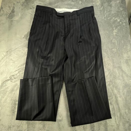 Samuel Windsor Mens Pinstripe Wool Suit 40R W36 Navy Stripe Classic Fit