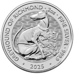 2025 Great Britain Tudor Beasts - 2 oz Silver Coin Greyhound of Richmond BU (In Capsule)