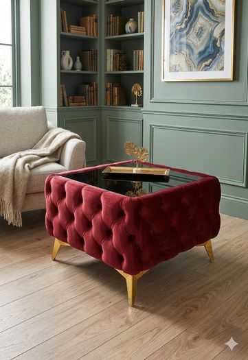 Chesterfield Velvet Square Coffee Table with Glass