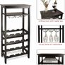 Wine Rack with Glass Holder & Table Top, 16 Bottles Storage, Floor Free Standing Bamboo Display Shelves for Home, Kitchen, Pantry, Cellar, Bar (MULTIPLE COLOURS) Image 3