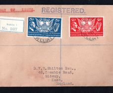 1939 Ireland US Constitution (150th Anniversary) Commemorative Stamps First Day Cover (FDC) with Baile Atha Cliath (Dublin) Cancel and Dublin Registered label No 287. Noted multiple  cancel on the reverse.