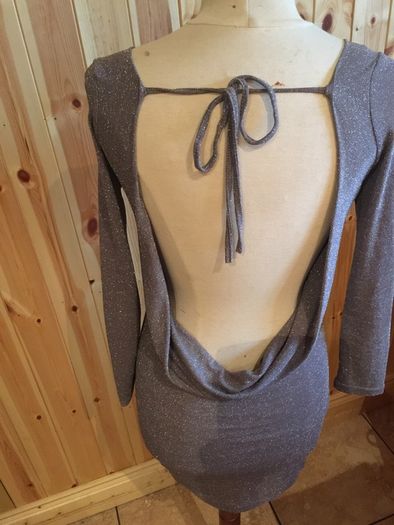 Sequin Metallic Silver Backless Dress