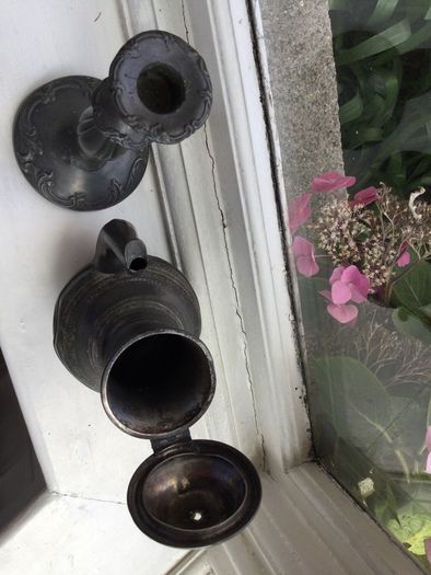 Vintage tea pot and antique candle stick