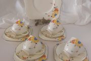 Fabulous Vintage Part Teaset/Coffee Set for Four by R H &amp; S L Plant Tuscan Bone China in a Fabulous Multicoloured Handpainted Floral Pattern, Pattern No. 2209 A, Circa 1936-1947