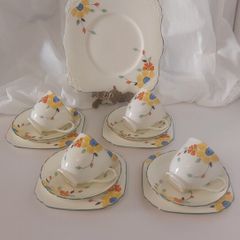 Fabulous Vintage Part Teaset/Coffee Set for Four by R H & S L Plant Tuscan Bone China in a Fabulous Multicoloured Handpainted Floral Pattern, Pattern No. 2209 A, Circa 1936-1947