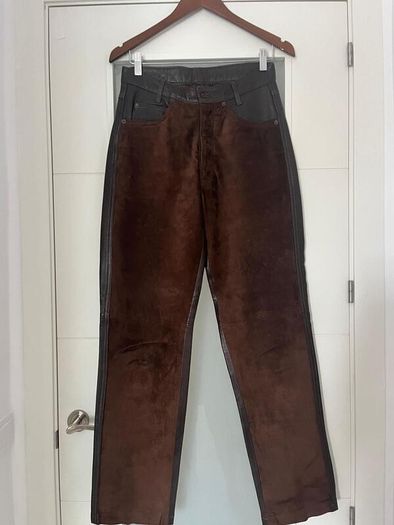 Unsigned genuine dark brown suede and leather jeans style trousers Sz 8UK - W28 L32 - Rrp 350 (New)