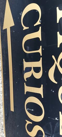 Antiques & Curios,hard plastic sign perspex. ,unusual and lovely colours,,32 inches length, 16 inches height,,buyer collects, see pictures for condition, used condition few marks nicks