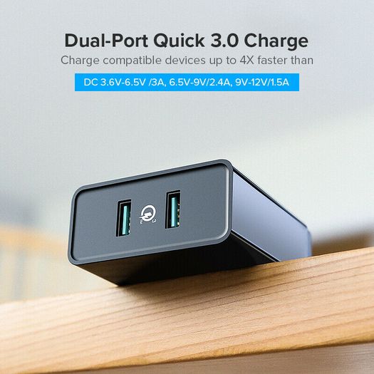 Ugreen QC 3.0 Dual USB Fast Charger 36W Wall Charger EU/UK Plug  (Brand New/Warranty)