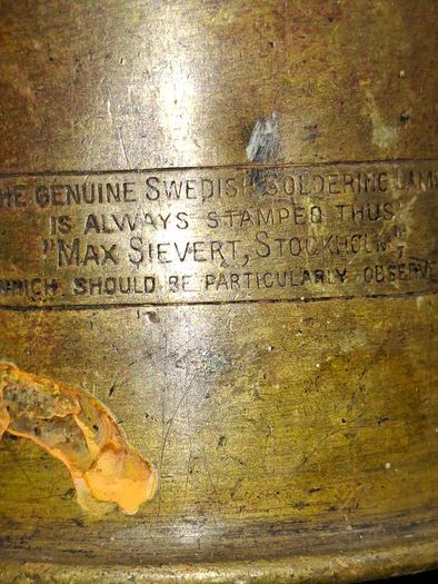 Authentic 1900s Antique Max Sievert Liquid Fuel Blowtorch manufactured in Stockholm, Sweden, Postage available or Collection