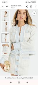 River island denim tweed wool mix set designer inspired jacket skirt suit S M skirt 12 co ord