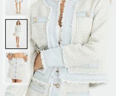 River island denim tweed wool mix set designer inspired jacket skirt suit S M skirt 12 co ord
