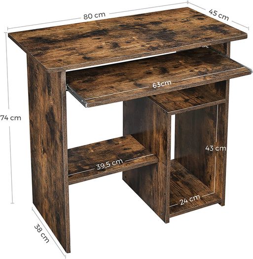 _Desk, Computer Table, Workstation, with Stand and Shelf, Central Unit Compartment, for Small Space, Easy Assembly, 80 x 45 x 74 cm, Rustic Brown