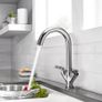 Kitchen Sink Mixer Taps Monobloc Swivel Spout Chrome Brass Dual Lever with Hoses Image 5